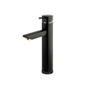 شیر روشویی پایه بلند یونیک مشکی طلایی شودر